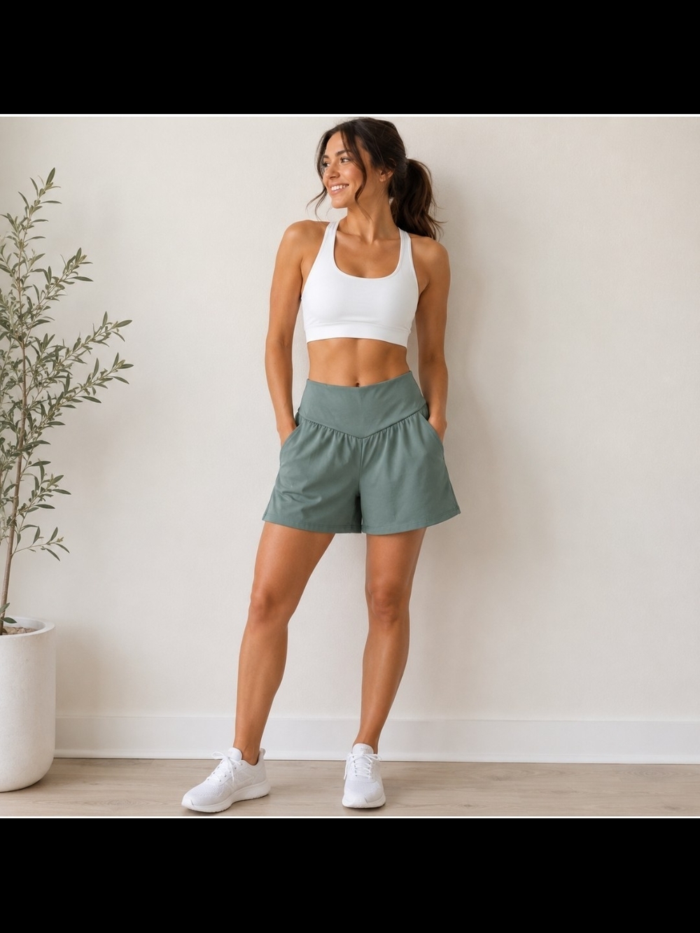 Halara XL Sage Green High Waisted Wide Leg Athletic Lounge Shorts Pockets Active